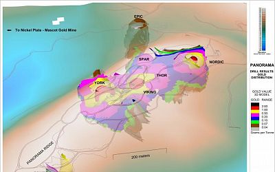 3d Gold Grade Distribution and Topography Looking North East