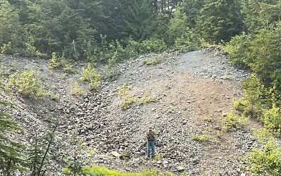 Director Ed Rockel, P. Geo., investigating the No 1 mine dump