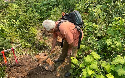 Director Sam Zastavnikovitch, PGeo, prospecting above the No 1 mine